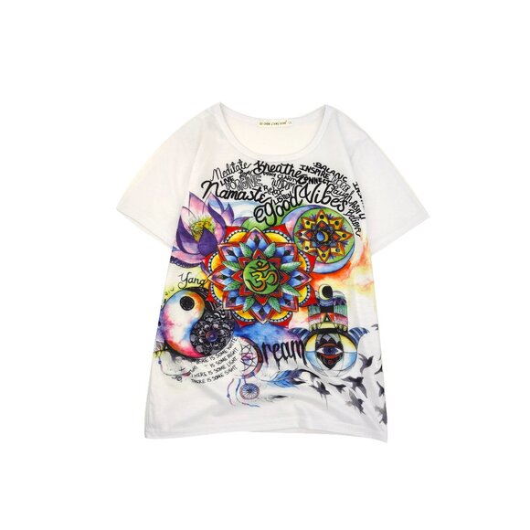 Colorful Mandala Graphic T-Shirt Spiritual Print Short Sleeve Tee Abstract Boho - Picture 1 of 5